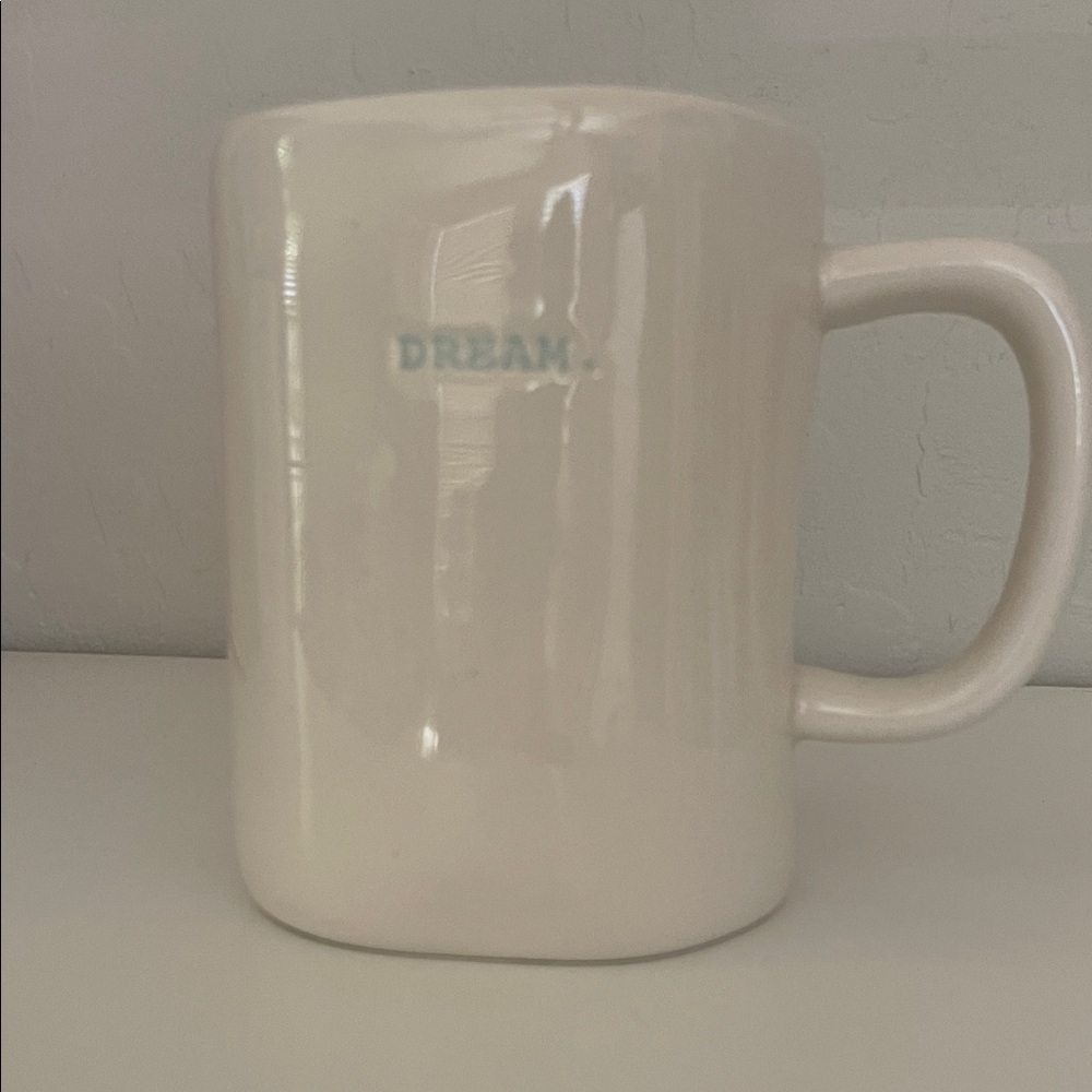 Rae Dunn White Mug with Blue 'DREAM' Inscription